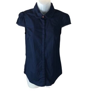 SHIRT - Women's Modcloth Navy Blue Peter Pan Collar Cap Sleeve Blouse. Size XS